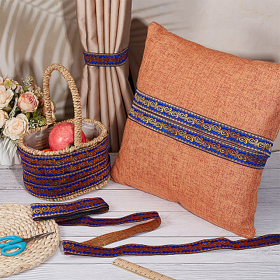 Ethnic Style Polyester Jacquard Leaf Ribbons SRIB-WH0011-198A-1