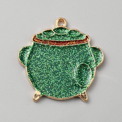Saint Patrick's Day Glitter Alloy Enamel Pendants ENAM-CJC0003-58F-KCG-1