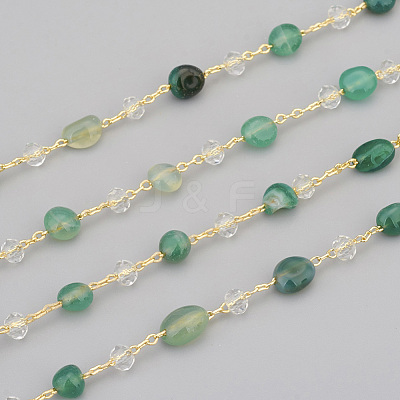 Handmade Natural Green Agate Beaded Chains CHC-I031-11G-1