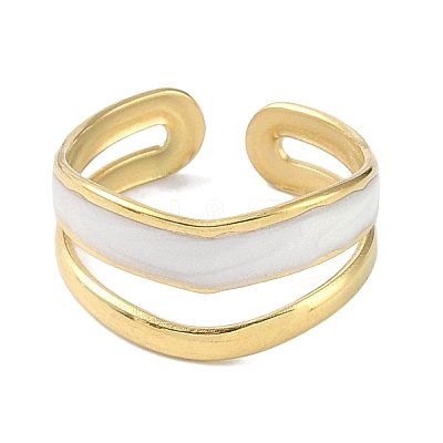 Ion Plating(IP) 304 Stainless Steel Enamel Cuff Finger Rings RJEW-L107-035G-01-1