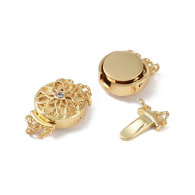 Rack Plating Brass Micro Pave Clear Cubic Zirconia Box Clasps KK-G494-07G-1