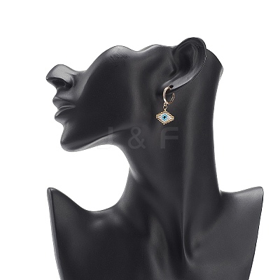 Japanese Seed Braided Rhombus with Evil Eye Dangle Hoop Earrings EJEW-MZ00002-01-1