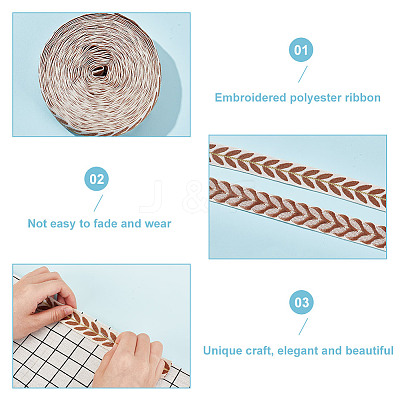 about 10.5~11 yards Ethnic Style Polycotton Jacquard Leaf Ribbons OCOR-GO0001-15D-1
