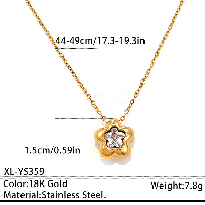 304 Stainless Steel Pave Clear Cubic Zirconia Geometric Pendant Necklaces for Women WGD0538-02-1