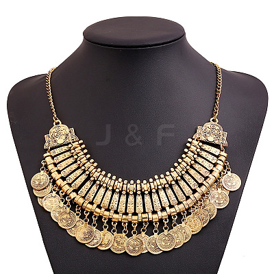 Tibetan Style Alloy Turkish Coin Tassel Chunky Bib Necklaces for Women FS-WG4760A-02-1