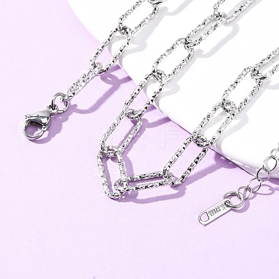 304 Stainless Steel Textured Paperclip Chain Necklaces for Women Men NJEW-A052-01P-1