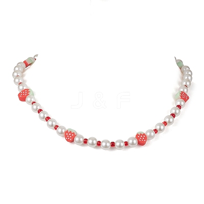 Fruit Polymer Clay & Glass Seed & Acrylic Pearl Beaded Necklace NJEW-JN04582-01-1
