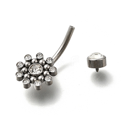 304 Stainless Steel Clear Cubic Zirconia Curved Barbell Belly Button Rings AJEW-D306-03P-01-1