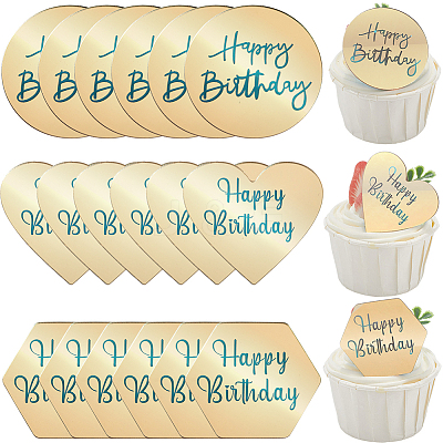 21Pcs 3 Styles Mirror Effect Acrylic Birthday Cupcake Insert Card Decoration AJEW-SP0001-66B-1