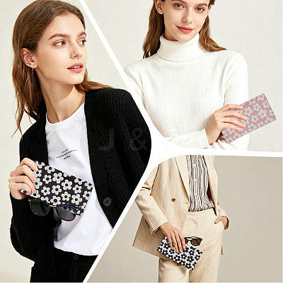 3Pcs 3 Colors Rectangle with Flower Pattern PU Leather Eyelasses Case AJEW-CN0005-64-1
