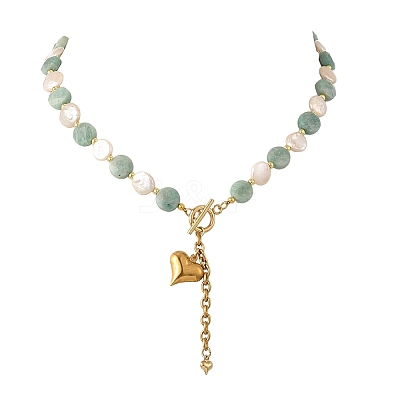 Natural Amazonite & Keshi Pearl Coin Beaded Necklaces for Women NJEW-JN06666-1