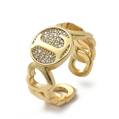 Brass Micro Pave Clear Cubic Zirconia Open Cuff Rings for Women RJEW-K289-02G-L-1