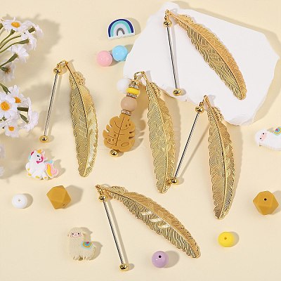 5Pcs Alloy Feather Pendant Bookmarks AJEW-SZ0002-63-1