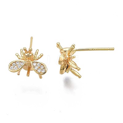 Brass Micro Pave Cubic Zirconia Stud Earring Findings X-KK-N233-044-01-1