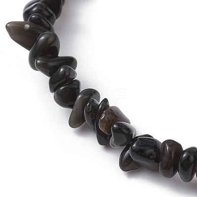 Natural Obsidian Chips Beaded Stretch Bracelets for Women BJEW-JB10046-12-1