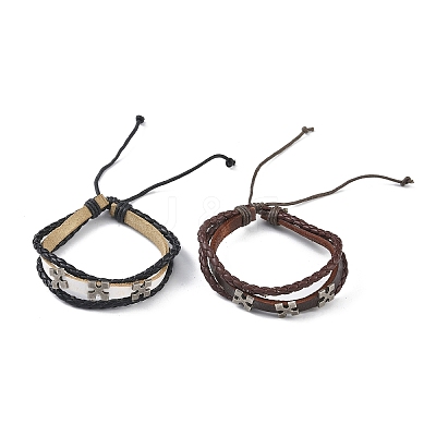 PU Leather & Waxed Cords Triple Layer Multi-strand Bracelets BJEW-G709-06-1