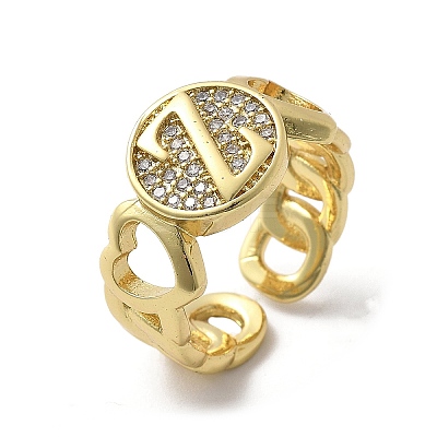 Brass Micro Pave Clear Cubic Zirconia Open Cuff Rings for Women RJEW-K289-02G-Z-1