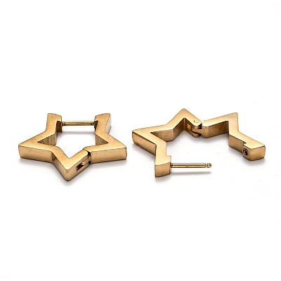 304 Stainless Steel Star Huggie Hoop Earrings STAS-J033-05G-1