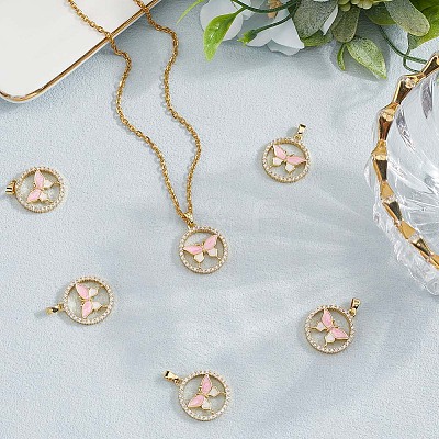 6Pcs Brass Micro Pave Cubic Zirconia Enamel Pendants KK-BBC0020-66-1
