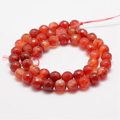 Faceted Natural Striped Agate/Banded Agate Beads Strands G-F447-8mm-H03-1