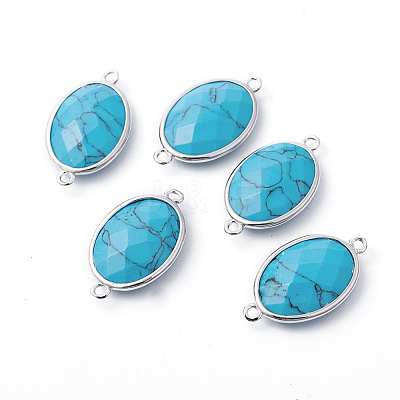 Platinum Tone Brass Synthetic Turquoise Links connectors G-F339-B02-1