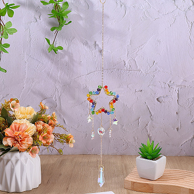 1Pc Colorful Glass Beaded Woven Net Suncatchers AJEW-CY0001-95D-1