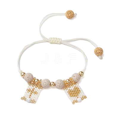 Natural Lava Rock & Mixed Stone & Glass Seed Beaded Braided Bracelets BJEW-MZ00063-1