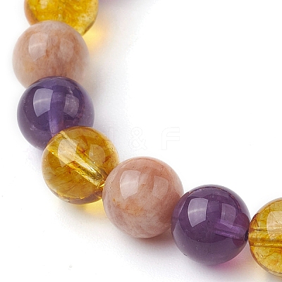 Natural Quartz Crystal & Amethyst & Sunstone Beaded Stretch Bracelets for Women BJEW-TA00552-1