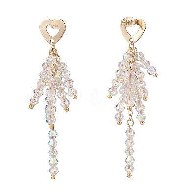 Clear Glass Beaded Tassel Dangle Stud Earrings EJEW-TA00160-1