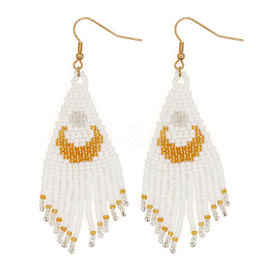Vintage Ethnic Handmade Glass Seed Beads Moon Dangle Earrings JT7942-1-1