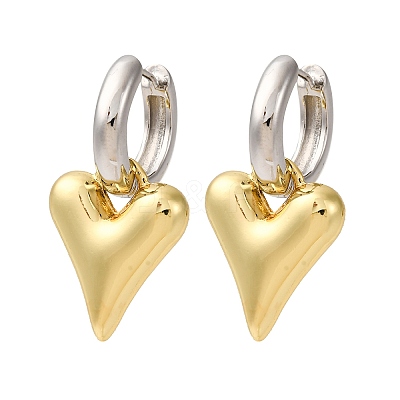 Two Tone Heart Brass Hoop Earrings EJEW-D322-12GP-01B-1