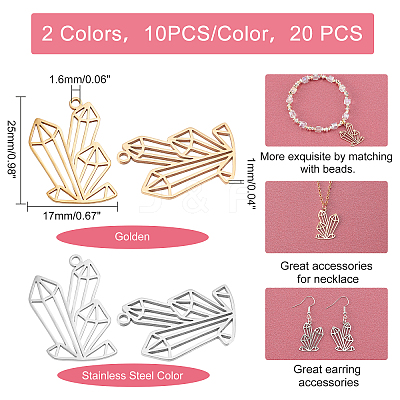 20Pcs 2 Colors  201 Stainless Steel Pendants STAS-DC0006-58-1