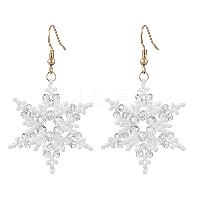 304 Stainless Steel Glass Seed Beads Snowflake Dangle Earrings EJEW-MZ00537-1