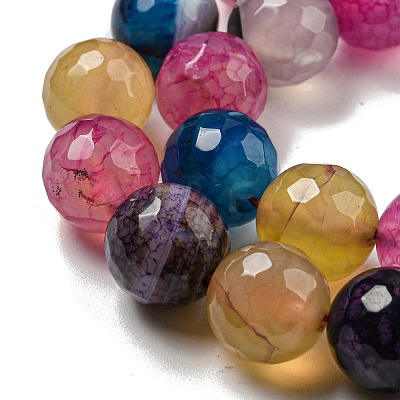 Faceted Natural Dragon Veins Agate Beads Strands G-F447-12mm-P06-1
