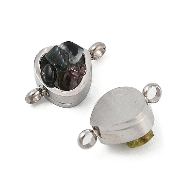 Natural Mixed Stone Chip 304 Stainless Steel Triangle Connector Charms KK-P300-28P-1