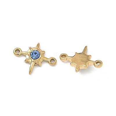 304 Stainless Steel Aquamarine Rhinestone Connector Charms STAS-L308-03B-G-1
