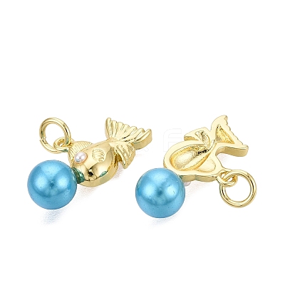 Brass & ABS Plastic Imitation Pearl Pendants KK-Q077-12G-1