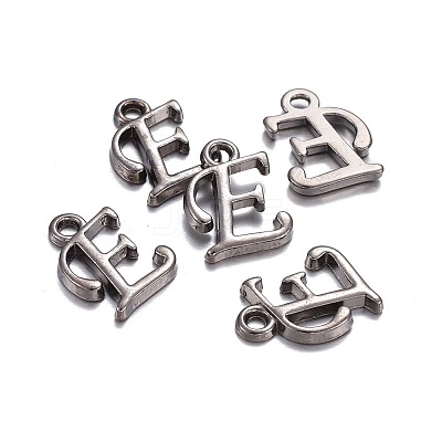 Gunmetal Plated Alloy Letter Pendants LS-PALLOY-J718-01B-E-1