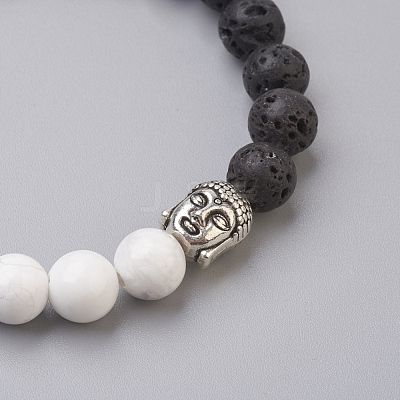 Natural Lava Rock Beads and Natural Howlite Beads Stretch Bracelets BJEW-JB03851-05-1