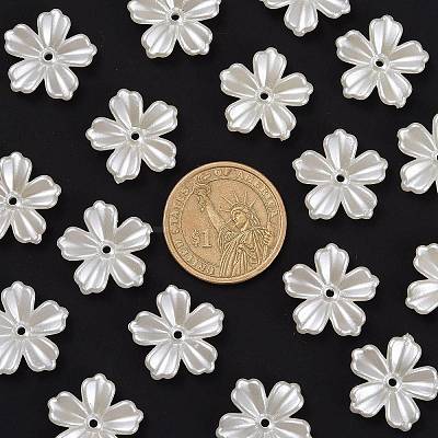 5-Petal Flower ABS Plastic Imitation Pearl Bead Caps X-OACR-R016-21-1