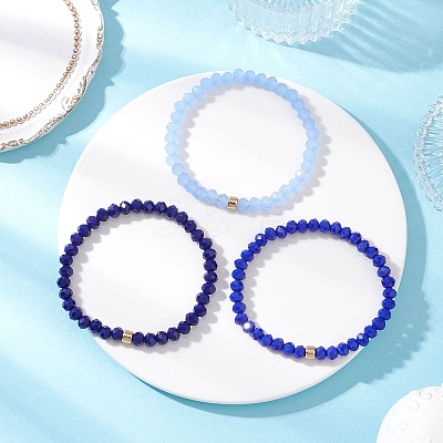 3Pcs Faceted Imitation Jade & Opaque Glass Rondelle Beaded Stretch Bracelets for Women BJEW-JB12563-02-1
