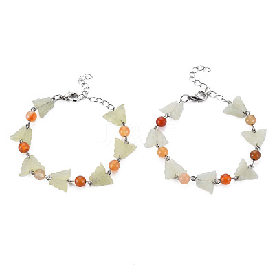 Butterfly Natural New Jade Beaded Bracelets for Girl Women BJEW-S145-002B-1