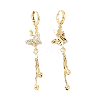 Clear Cubic Zirconia Butterfly Dangle Hoop Earrings EJEW-P224-04G-1
