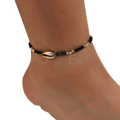 Bohemian Glass Seed Bead & Natural Cowrie Shell Beaded Anklets FS-WG8F2C0-01-1