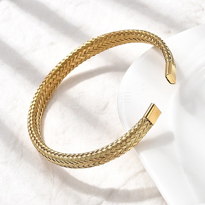 Braided 304 Stainless Steel Cuff Bangles for Women BJEW-A067-08G-1