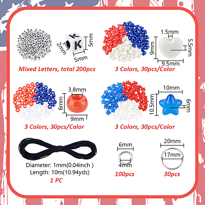 Independence Day DIY Acrylic Heart & Star Beads Keychain Making Kits DIY-AR0004-17-1