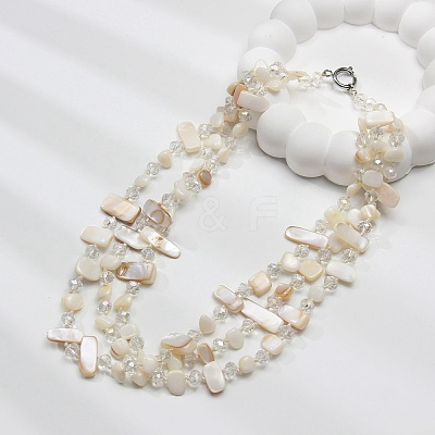 Boho Glass & Dyed Natural Shell Beaded Chips 3 Layer Necklaces for Women NJEW-H047-01B-1