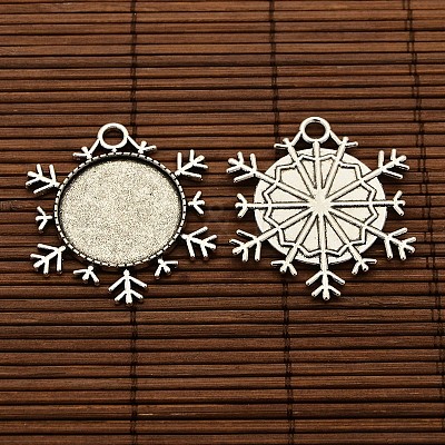 25x4mm Dome Transparent Glass Cabochons and Christmas Ornaments Antique Silver Alloy Snowflake Pendant Cabochon Settings DIY DIY-X0181-AS-1
