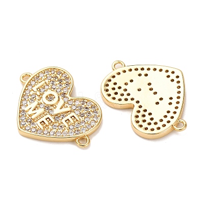 Brass Micro Pave Clear Cubic Zirconia Heart with Word Love Me Links Connector Charms KK-K408-60G-1