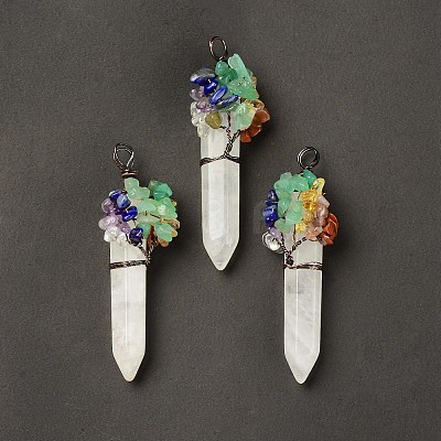 7 Chakra Pointed Natural Quartz Crystal Big Pendants G-C012-01R-11-1